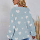 Heart Print Fuzzy Crewneck Long Sleeve Sweater