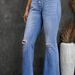 Button Fly Distressed Knee Raw Hem Jeans