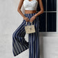 Striped Slit Wide Leg Pants
