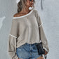 Dropped Shoulder Boat Neck Long Sleeve Sweater