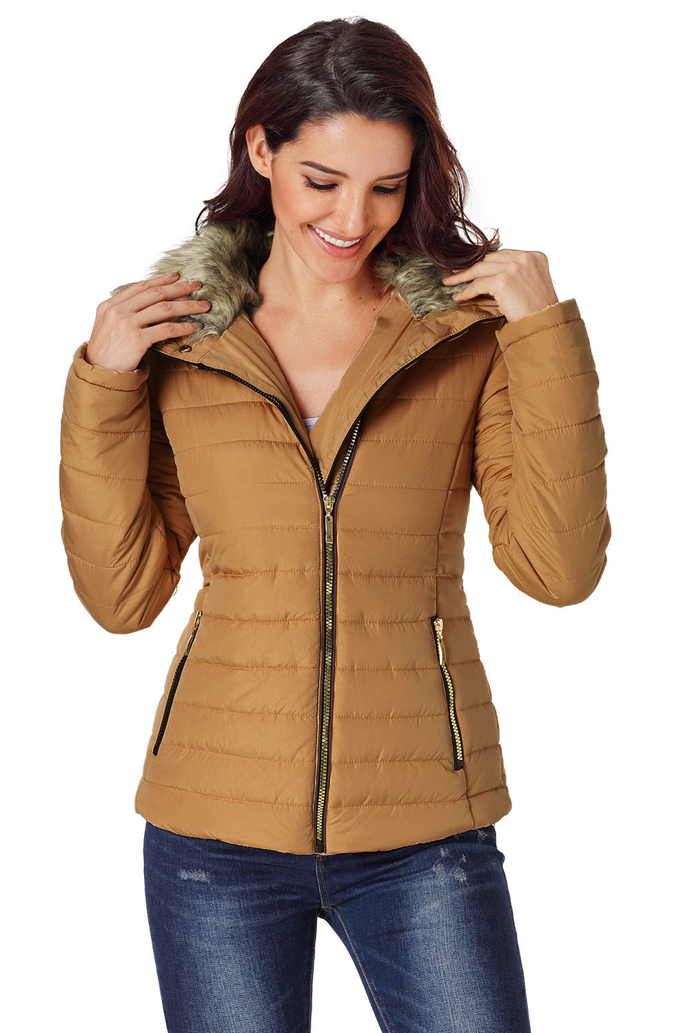 Faux Fur Trim Puffer Jacket