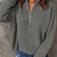 Half Zip Rib-Knit Dropped Shoulder Sweater