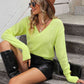 V-Neck Dropped Shoulder Long Sleeve Knit Top