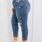 Judy Blue Gina Full Size Mid Rise Paisley Patch Cuff Boyfriend Jeans