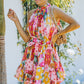 Floral Polka Dot Belted Sleeveless Mini Dress