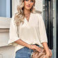 Three-Quarter Flare Sleeve V-Neck Blouse