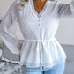 Swiss Dot Frill Trim Drawstring Waist Peplum Blouse