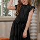 Girls Tie-Waist Frill Neck Flutter Sleeve Tiered Dress