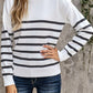 Striped Button Detail Mock Neck Sweater