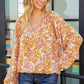 Floral Smocked Notched Flounce Sleeve Blouse