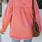 Distressed Fringe Trim Button Up Jacket