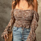 Floral Drawstring Ruched Off-Shoulder Blouse