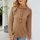 Half-Button Frill Trim Raglan Sleeve Sweater