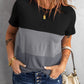 Color Block Side Slit Round Neck T-Shirt