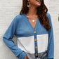 Color Block Waffle Knit V-Neck Top