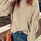 High Neck Bubble Sleeve Rib-Knit Sweater