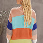 Color Block Distressed V-Neck Ribbed Sweater