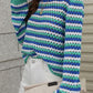 Striped Openwork Long-Sleeve Knit Pullover