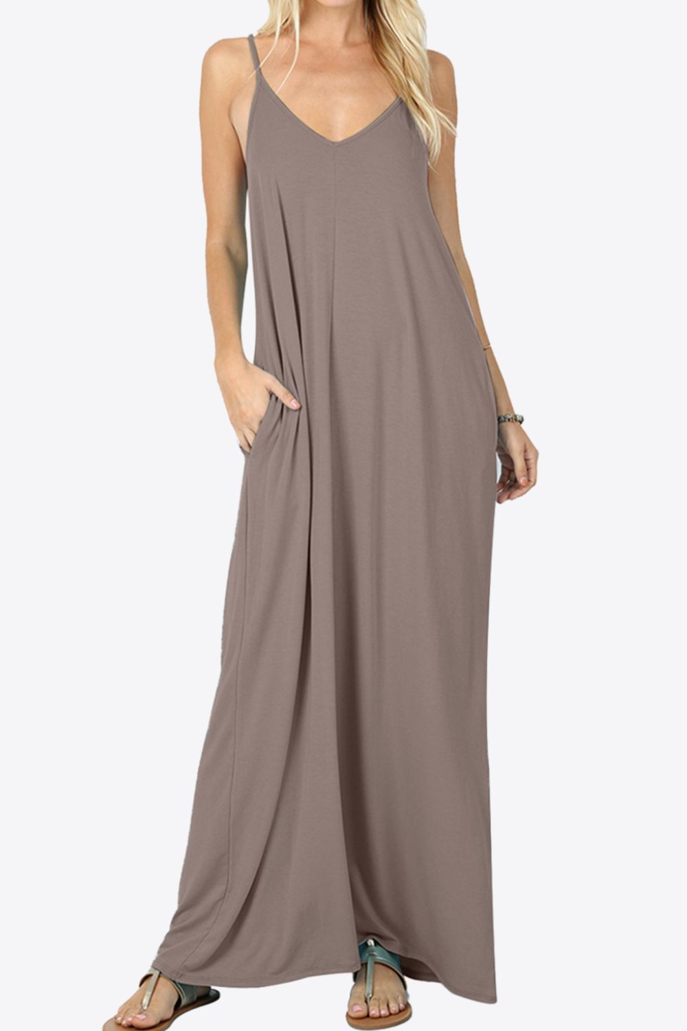 Floral Spaghetti Strap Maxi Dress with Pockets