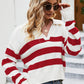 Striped Johnny Collar Dropped Shoulder Sweater