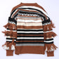 Striped  Fringe Trim Round Neck Sweater