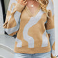 Two-Tone Ribbed Trim Johnny Collar Sweater