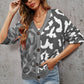 Leopard Button Front Ribbed Trim Cardigan