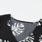 Botanical Print V-Neck Puff Sleeve Blouse