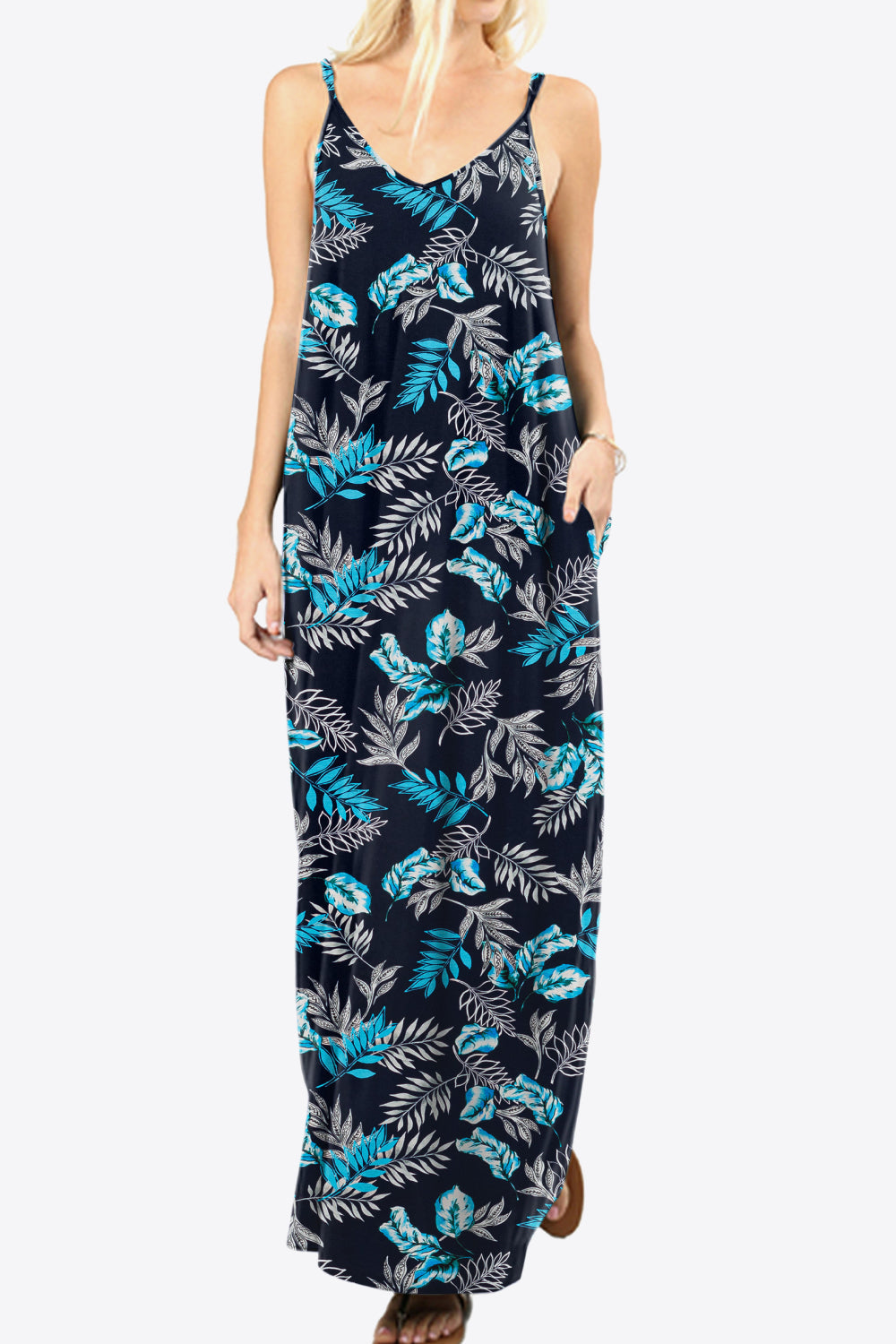 Floral Spaghetti Strap Maxi Dress with Pockets