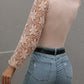 Lace Sleeve Round Neck Ribbed Top