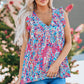 Printed Flutter Sleeve V-Neck Top cf