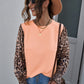 Leopard Puff Sleeve Spliced Top