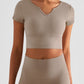 Notched Neck Short Sleeve Cropped Sports Top