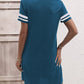 Striped Short Sleeve Decorative Button Dress