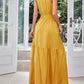 Belted Grecian Neck Tiered Maxi Dress