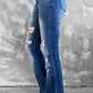 Distressed Flare Leg Jeans with Pockets