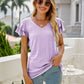 Eyelet Layered Flutter Sleeve V-Neck Top