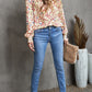 Floral Frill Trim V-Neck Flounce Sleeve Blouse
