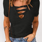 Strappy Ribbed Knit T-Shirt