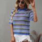 Striped Openwork Half Sleeve Knit Top