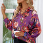 Printed Johnny Collar Raglan Sleeve Blouse