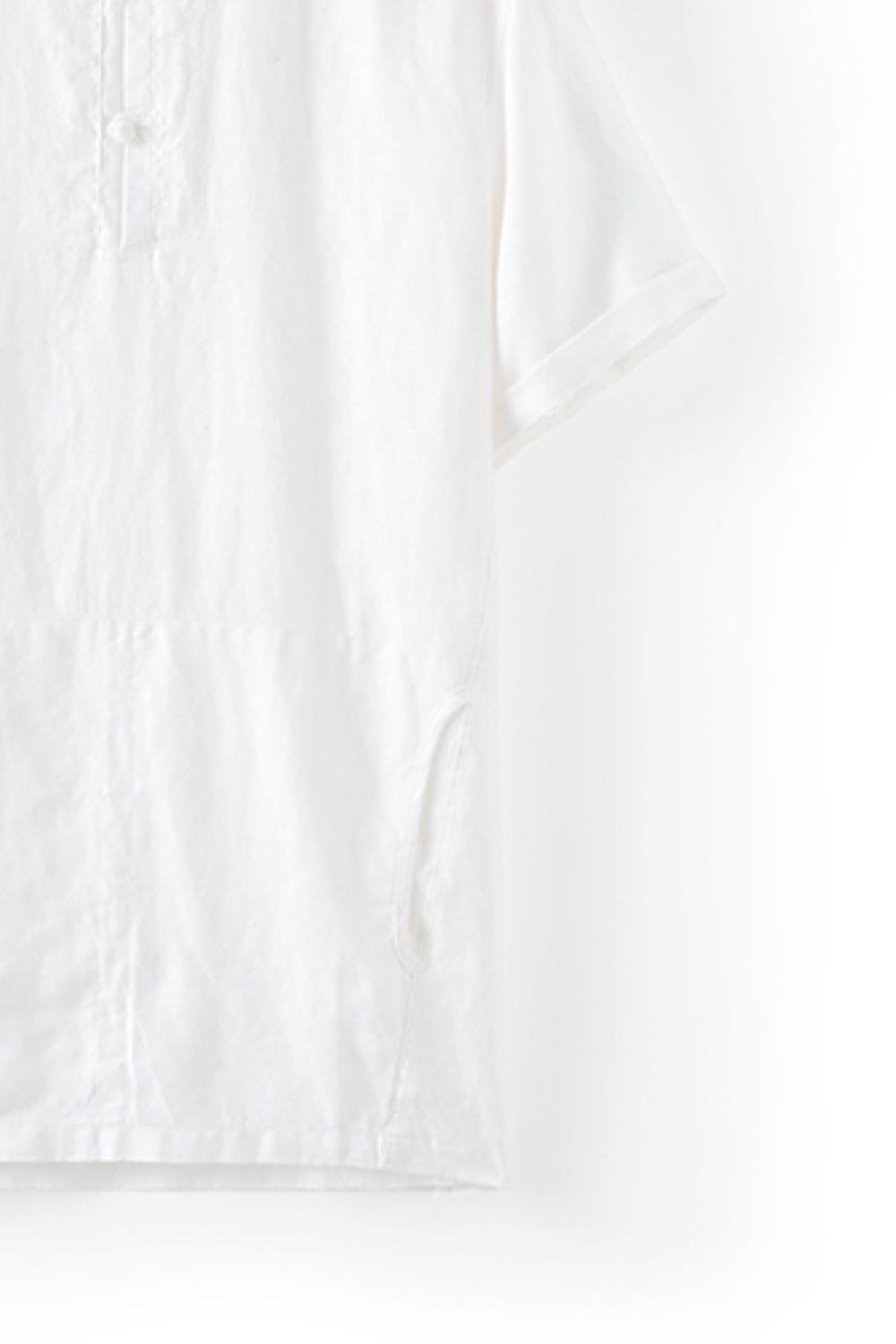 Buttoned Round Neck Short Sleeve Linen Tee