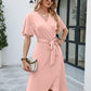 Tie Waist Flutter Sleeve Surplice Dress