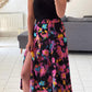Floral Pleated Slit Skirt
