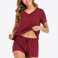 Gathered Detail V-Neck Top and Shorts Lounge Set
