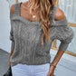 Cable-Knit Ribbed Trim Cold-Shoulder Sweater