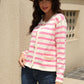 Striped Button Down Round Neck Cardigan
