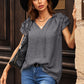 Tie-Neck Flutter Sleeve Blouse