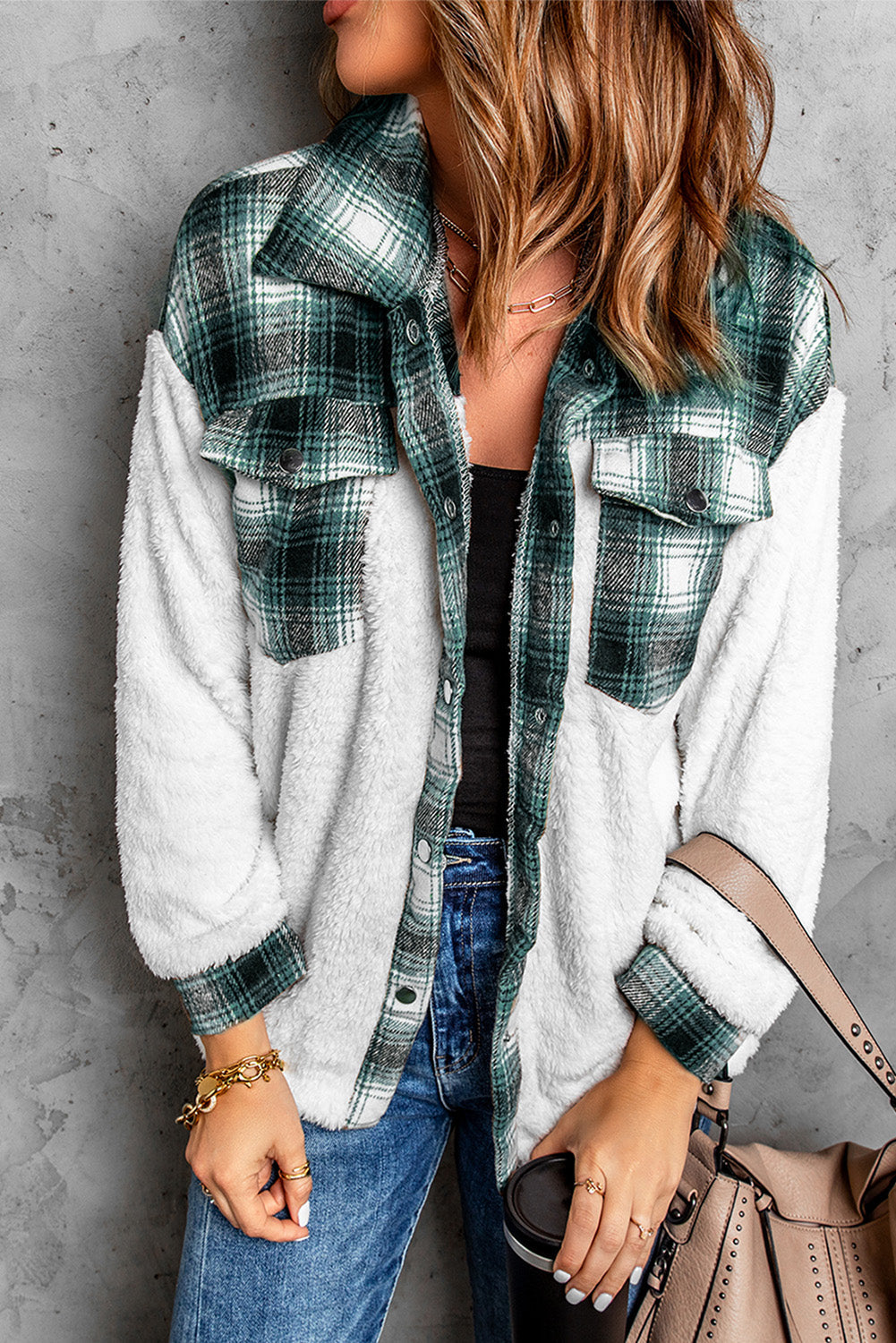 Plaid Snap Front Fleece Shacket