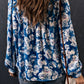 Floral Balloon Sleeve Round Neck Blouse